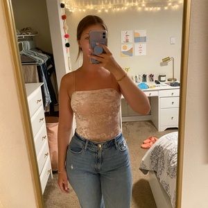 Garage Crushed Velvet Body Suit - Light Pink